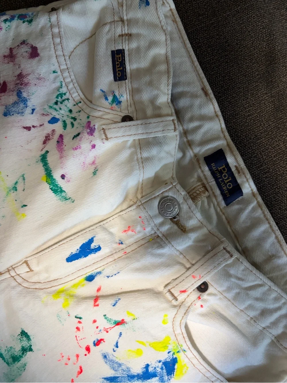 Ralph Lauren White Denim Jeans with Multicolor Paint Accents